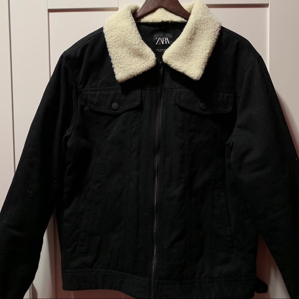 Zara Men’s fleece denim jacket size XL BLK